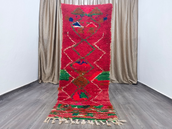 Colorful Rugs For Living Room - Moroccan Rug Runner - Shag Rug Vintage, Berber Runner Rug - Handmade Runners - Abstract Rug Red - 2.8x7.8 ft
