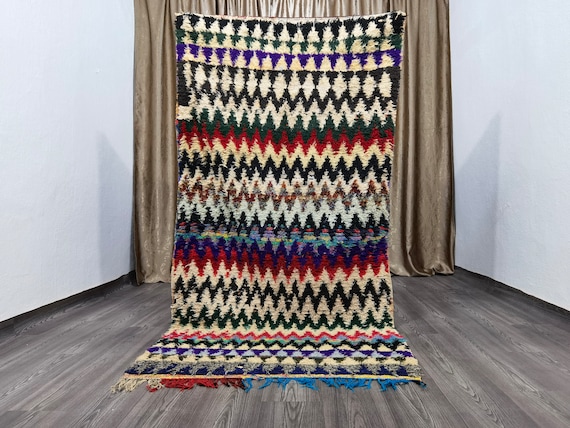 3.6x7.4 Ft , Moroccan Rug Runner, Berber Runner Carpet, Kitchen Rug Runner, Handmade Stair Runner Colorful, Vintage Boujaad Runner