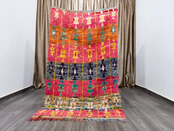 Hand-Knotted Boujaad Wool Rug, Bohemian Living Room Decor (6.23x3.74 ft)