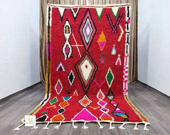 Roter Beni Ourain Teppich - Individueller marokkanischer Wollteppich im Boho-Stil