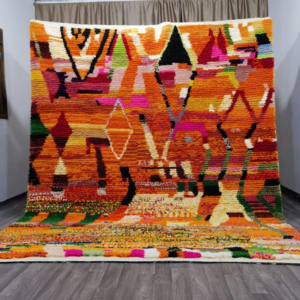 Hand-Knotted Orange Berber Rug – Authentic Moroccan Wool Rug