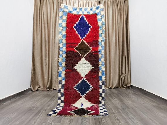 Fantastic Moroccan Runner Rug - Red Runner Rug - Berber Runner Carpet - Authentic boujaad runner rug - Living Room Runner 2.6x7 Ft