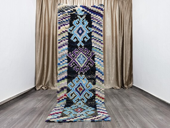 Blue Moroccan Runner Rug, Moroccan Handmade Runner Rug, Authentic Moroccan Rug, Traditional Rug, Boho Rug 2.8x8.4 Ft 84 X 255 cm .