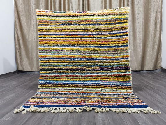 Unique Colorful Moroccan Rug - Beni Ourain Colorful Rug, Wool Rug, Handmade Striped Berber rug .