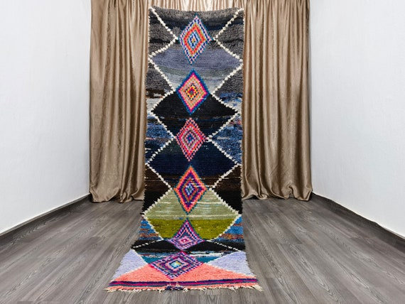 Gorgeous Moroccan Runner Rug, Authentic boujaad runner rug, Berber Runner Carpet - berber Colorful Runner Rug - Authentic Moroccan Black rug
