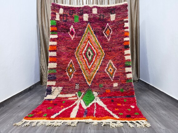 5 x 8.4 ft ( 155 X 257 Cm) - Azilal rug, Abstract Multicolored Carpet - Handmade Moroccan Rug - Authentic Moroccan Rug - Fabulous Boujad Rug