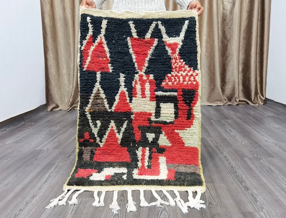 Customizable rug designs, Authentic Black Rug, Moroccan Black & Red Rug, black moroccan rug, quality Handmade Morrocan Rug, Bohemian rugs
