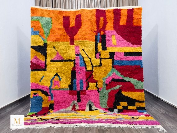 Costum Moroccan Colorful Rug - Authentic Moroccan Pink Rug - berber Colorful Rug - Gorgeous Moroccan Rug - Morrocan Rug Bohemian