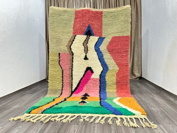 Green Beni Ourain Custom Rug, Handmade Rug, Handmade Wool, Home Design, Moroccan Boujad, Berber Carpet, Handmade Berber Rug, Soft Rug