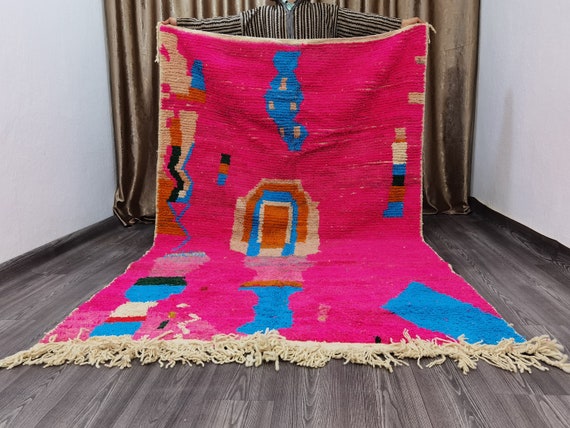 Beni Ourain Rug, Wool Rug, Sheep Wool Rug, Handmade Wool Rug, Tufted Rug, Colorful Wool Rug, Pink Rug, Rug 8x10 , Abstract Pink Rug