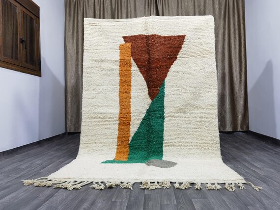 Amazing Moroccan Cream Rug - Custom Bohemian Rugs - Wool Rug Green - Quality Handmade Morrocan Rug - Personalize Gifts For Home Decor