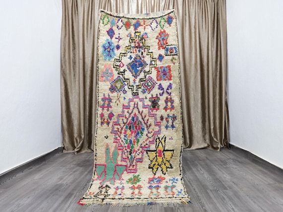 Boucherouite runner rug 3.1x7.8 Ft , Moroccan Vintage rug, Colorful Runner rug, Traditional runner rug, Berber runner rug, Antique rug 70's