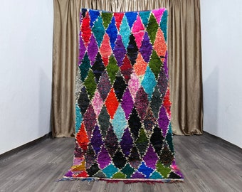 Vintage Boucherouite Runner Rug, Colorful Moroccan Berber Rug (200x102cm)