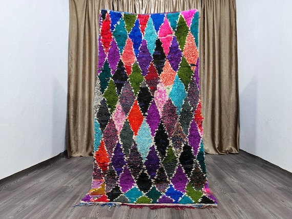 Boucherouite Runner, Berber Boucherouite, Moroccan Berber Rug, Moroccan Boho Rug, Old Boucherouite, Colorful Striped Rug, Moroccan Area Rug