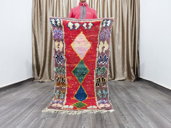 2.6x5.3 FT Moroccan runner rug - berber colorful runner rug - authentic moroccan rug -berber runner carpet - authentic boujaad runner rug