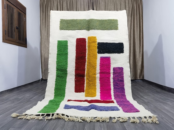 Handmade Multicolored Beni Ourain Rug: Moroccan Berber Carpet