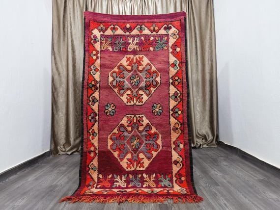 Hand-Knotted Wool Boujaad Runner Rug: 3.5x6.3 Ft, Red Orange Tribal Hallway Rug