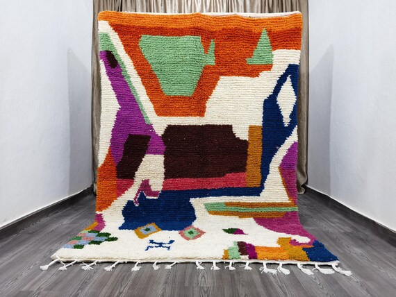 Gorgeous Moroccan Orange Rug - Custom Bohemian Rugs - Wool Rug Green - Quality Handmade Morrocan Rug - Personalize Gifts For Home Decor