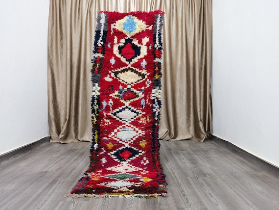 Berber Vintage Runner 2.4x7.8 Ft - Soft Rug - Teppich home rug - Retro rug living room - Red boujaad rug - Berber Rug - Bohemian Rug
