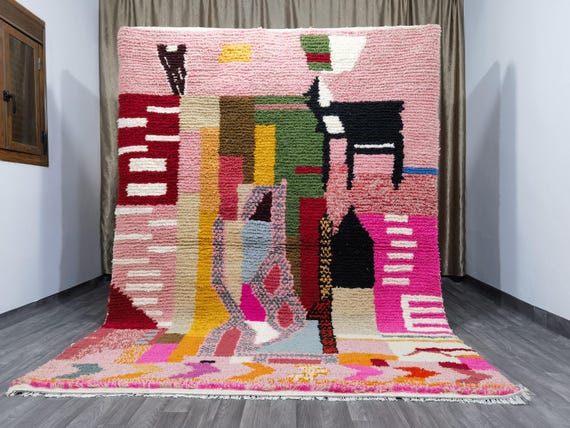 Custom Boujaad Moroccan Rug: Hand-Knotted Wool Shag Rug