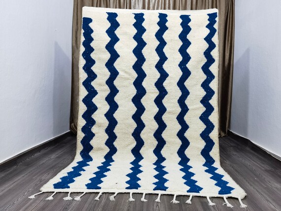 Amazing Beni Ourain Rug, Custom Rugs For Living Room, Soft Area Rug , Moroccan Handmade Rug, Wool Rug Blue, Handwoven Rug, Azilal Berber Rug
