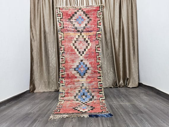 Red Moroccan Runner Rug, Moroccan Handmade Runner Rug, Authentic Moroccan Rug, Traditional Rug, Boho Rug 2.5x9.2 Ft 75 X 280 cm .
