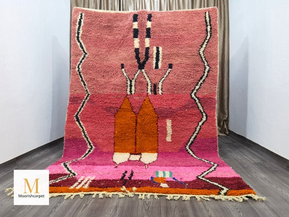 Beautiful Pink Boujaad Rug, Soft Wool Rug, Rugs for Living Room, Rugs for Bedroom, Personalize Gifts for Home Decor, Bohemian Shag Rug .