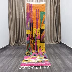 Orange berber Colorful Runner Rug-Luxurious Moroccan Runner Rug -Authentic Moroccan rug -Berber Runner Carpet - Authentic boujaad runner rug