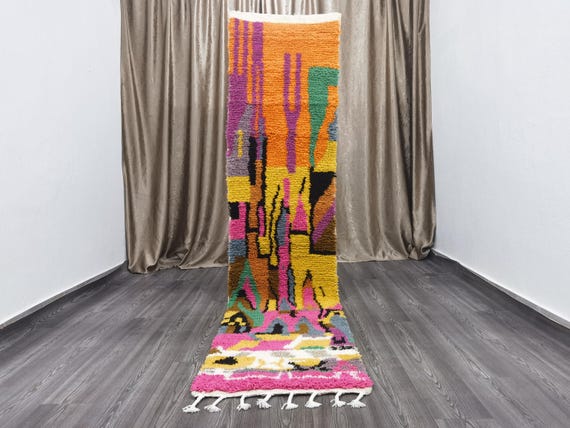 Orange berber Colorful Runner Rug-Luxurious Moroccan Runner Rug -Authentic Moroccan rug -Berber Runner Carpet - Authentic boujaad runner rug