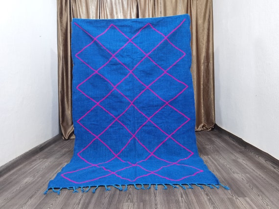 Custom Moroccan Kilim Rug, Blue Moroccan kilim rug, Custom Blue rug, Flat woven rug , Abstract Blue rug, Morrocan Area Rug, Berber Carpet