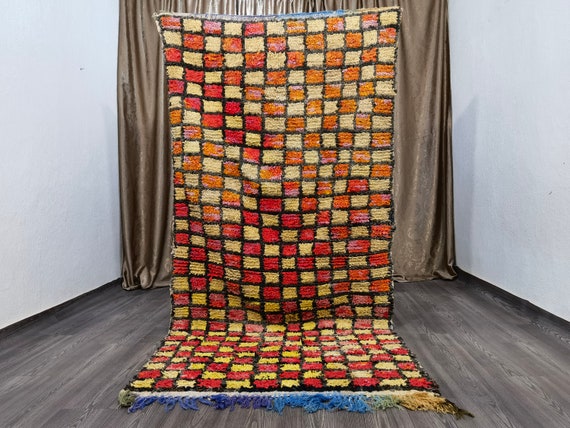 Berber Boucherouite - Boucherouite Rug - Boucherouite rugs living room - Tribal Morocco Recycled Boho - Colorful Berber Rug - 4x8 ft