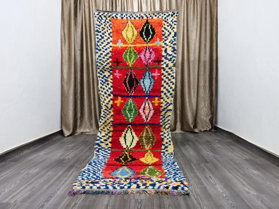 Vintage Moroccan Berber Runner Rugs 2.9x8.4 FT, Berber Azilal Narrow Runner Rug, Hand Made Runner, Moroccan Runner Rug, colorful runner rug