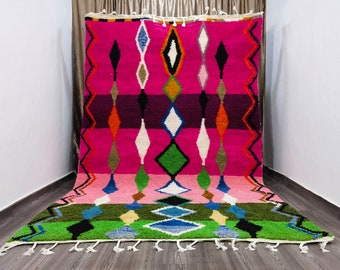 Handmade Moroccan Wool Rug – Pink & Green Berber Carpet