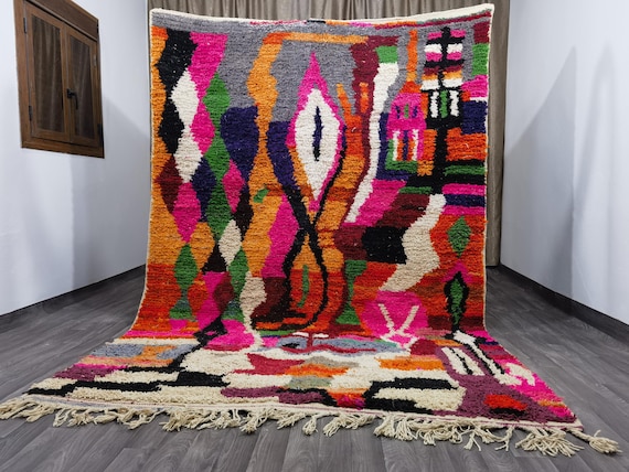 Fantastic Beni Ourain Custom Rugs living room -Berber Wool rug -Amazing Multicolored Rug-Handmade Wool Rug- Berber Carpet- Genuine Wool Rugs