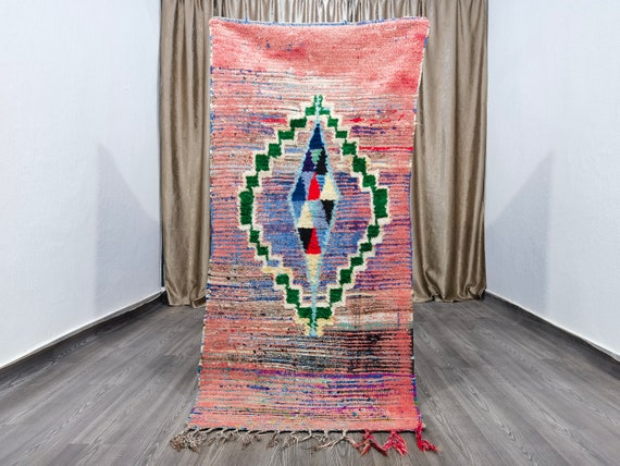 2.8x6 Ft - Berber Moroccan Area Rug - Colorful Vintage Moroccan Area Rug - Moroccan Bohemian Shag Rug .
