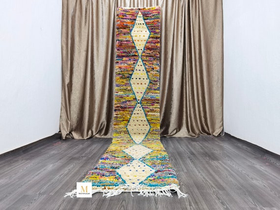 Morocco Bohemian Runner Rug, Custom Berber Carpet - Handmade Rug - Berber Colorful Runner Rug - Azilal berber wool rug - Boujaad runner rug