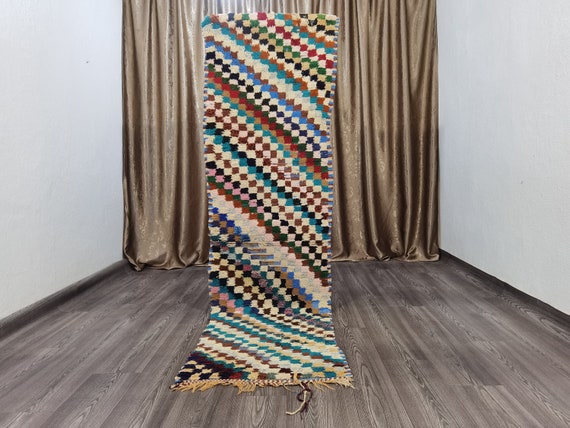 2,29 x 8,26Feet - Moroccan vintage Berber checkered runner rug - Antique runner - Vintage Azilal Rug - Carpet Runner - Handmade runner