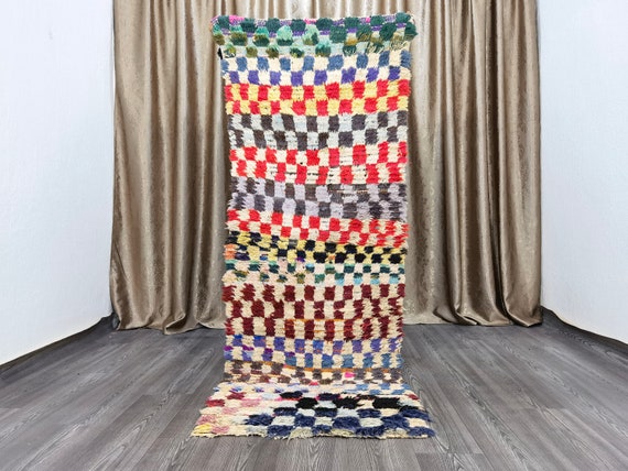 Vintage Moroccan Runner Rug – Colorful Berber Design, 2.5x7 Ft