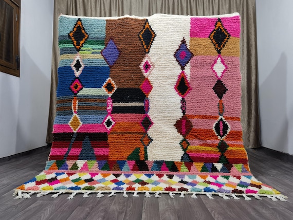 Multicolor Moroccan Wool Rug – Handmade Berber Boujaad Statement Carpet
