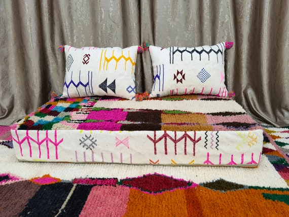 Moroccan Floor couch - Unstuffed Complete set Long Floor Cushion 6.6 ft (200 x70x20 cm) + 3 Back Pillows + 1 GIFT Pillow