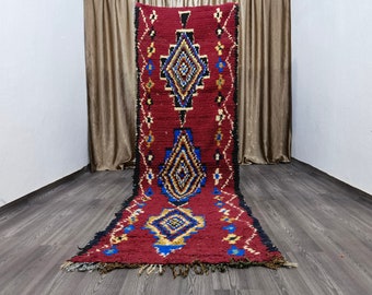 Vintage Berber Hallway Runner Rug, Hand-Knotted Sheep Wool, Boho Decor (3,28x10.23 Ft)