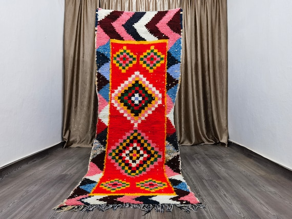 Orange Runner Rugs, moroccan rug,  Boujaad Rug Runner , Unique Runner Rugs , Orange Hallway Rug, Colorful Berber Runner Rug 3x8 Ft
