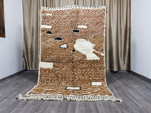 AMAZING MOROCCAN BROWN Rug - Beni Ourain Wool Rug - Brown & White Geometric Carpet .