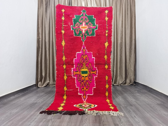 Berber Colorful Runner Rug - Authentic boujaad runner rug - Authentic Moroccan Cotton rug - Berber Runner Carpet 3.2x7 Ft / 98X212 cm .