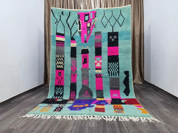 Gorgeous Beni Ourain Rug Blue - Amazing Blue Rug - Tribal Berber Rug - Blue Wool Beniourain Carpet - Soft Wool Rug - New Home Gift