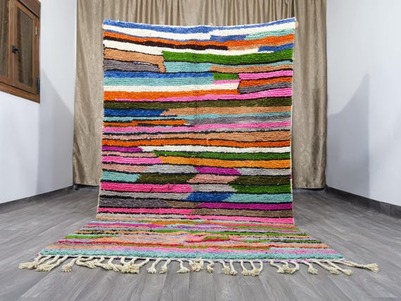 Colourful Shaggy Moroccan Area Rug - Custom Colorful Moroccan Pink rug - beni ourain wool rug - Large Moroccan Rug - handwoven rug .