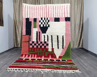 Handmade Moroccan Pink Wool Rug – Berber Bohemian Rug