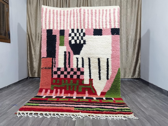 Unique Moroccan Pink Rug - Handmade Morrocan Rug, Authentic Berber Rug, Bohemian Style Rug For Living Room .