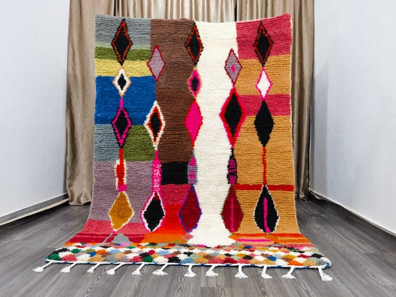 5.2×7.7 Ft (160x234 cm) - Gorgeous Beni ourain Rug - -Wool Colorful Rug - Berber Runner Carpet - Authentic boujaad Rug - shaggy wool rug