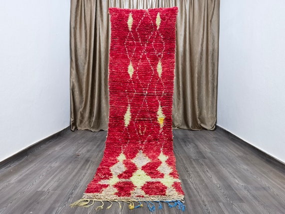 2.6x9.7 ft Red Runner Rug, Berber Moroccan Runner Rug, Handmad Bohemian Rug, Authentic Handwoven Rug, Red Runner Boujaad